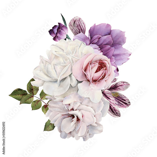 Bouquet of flowers, can be used as greeting card, invitation card for wedding, birthday and other holiday and summer background