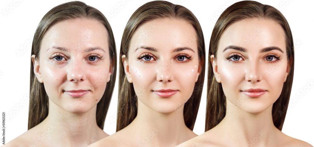 Young sensual woman applying make-up by steps. Young sensual woman applying make-up by steps.