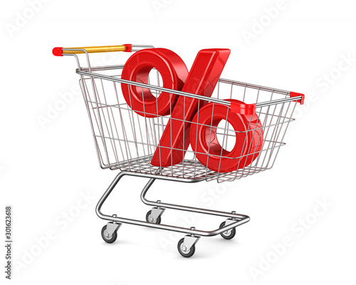 Fotografia, Obraz shopping cart and percent on white background
