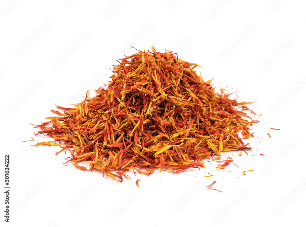 Fototapeta premium Dried saffron spice isolated on white background.