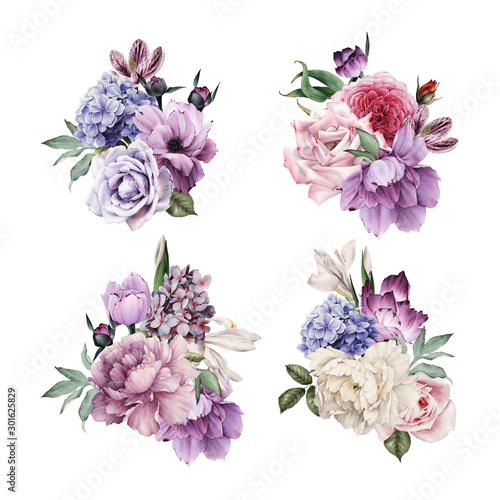 Fototapeta Naklejka Na Ścianę i Meble -  Bouquet of flowers, can be used as greeting card, invitation card for wedding, birthday and other holiday and  summer background