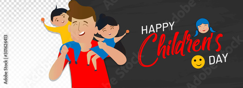 Poster with blackboard  and cute drawing of happy kids and precepts to celebrate Children's Day with Children's Day Typography with smile_Vector, Illustration.