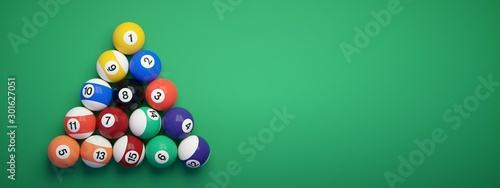 Billiard balls placed in the shape of a triangle. photo