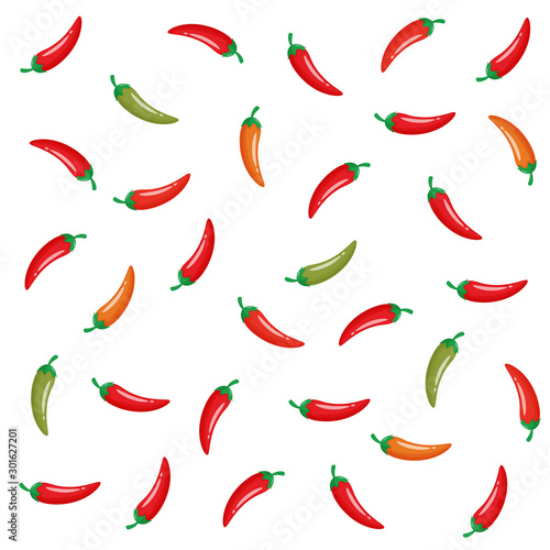 Hot chili peppers pattern. Mexican spicy vegetable, food flavoring decorative background.