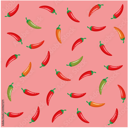 Hot chili peppers pattern. Mexican spicy vegetable, food flavoring decorative background.