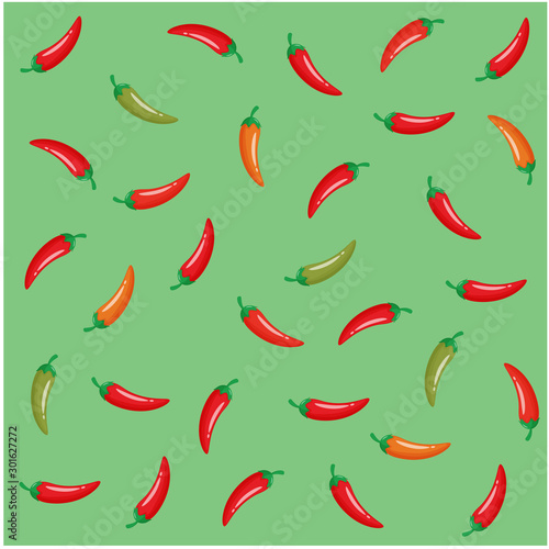 Hot chili peppers pattern. Mexican spicy vegetable, food flavoring decorative background.