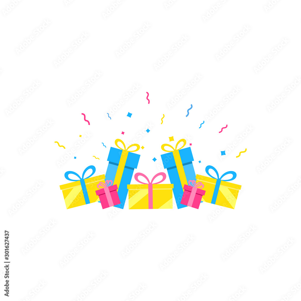 set of gift boxes with confetti