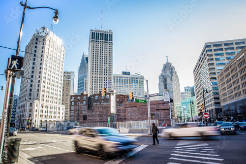 Downtown Detroit Skyline from intersection of Monroe & Randolph Streets Fototapete