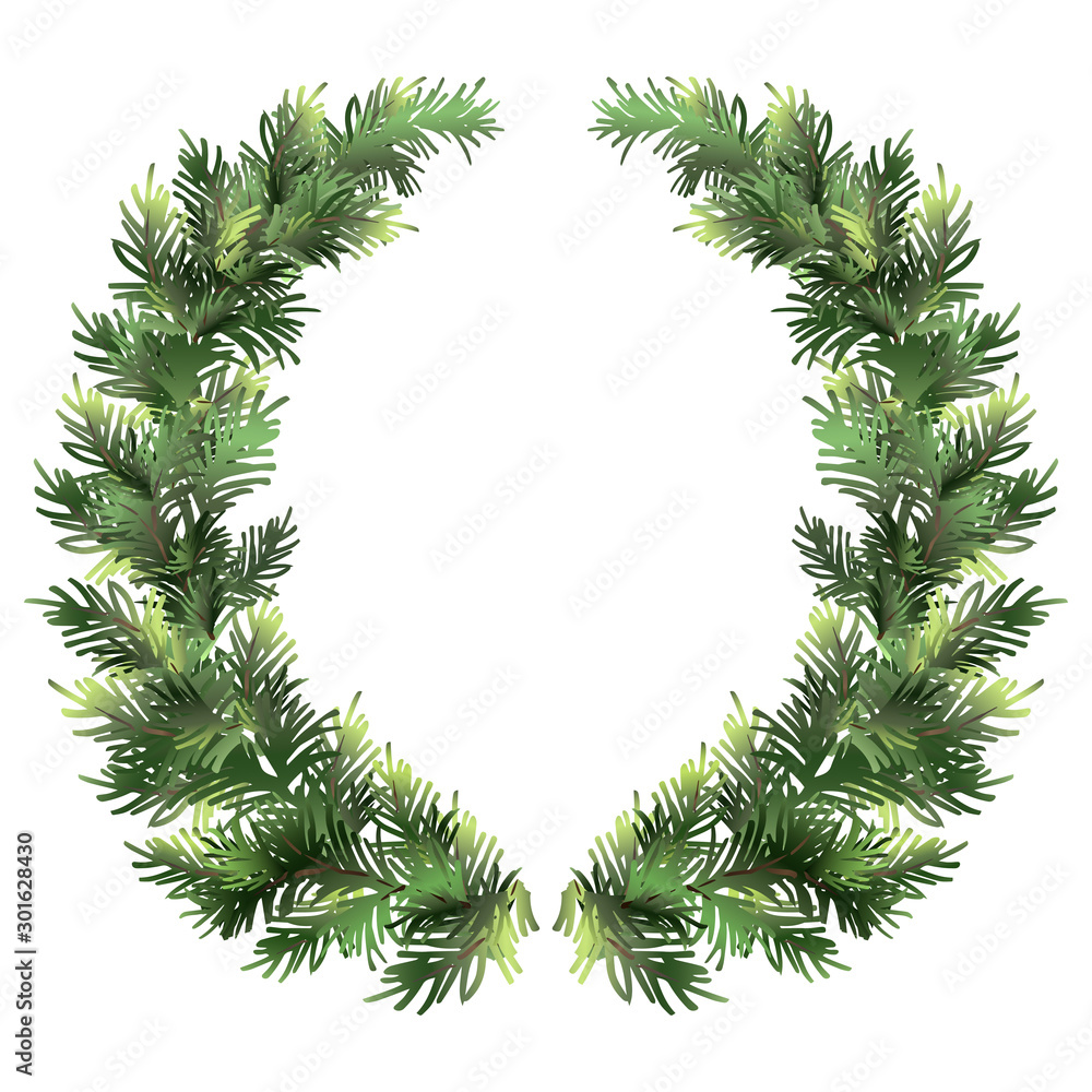 Christmas green spruce wreath. Pine wreath. Fir decorative wreath. Decorative festive element. Vector illustration. Christmas green spruce wreath. Pine wreath. Fir decorative wreath. Decorative festive element. Vector illustration.