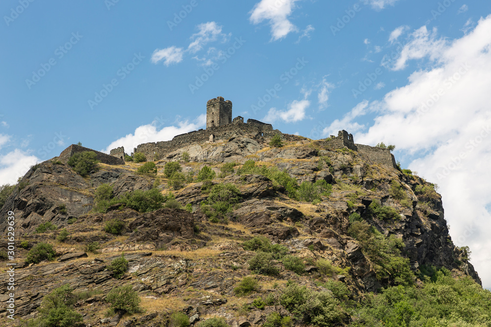 ruins of the Saint-Germain castle in Montjovet, Aosta Valley, Italy