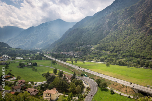 a view of the Aosta Valley and the highway in Montjovet, Italy