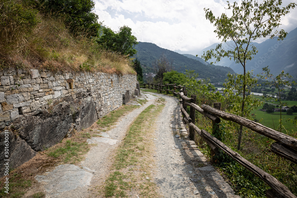 Via delle Gallie Roman road between Balmas and Toffo villages (Montjovet), Aosta Valley, Italy Via delle Gallie Roman road between Balmas and Toffo villages (Montjovet), Aosta Valley, Italy