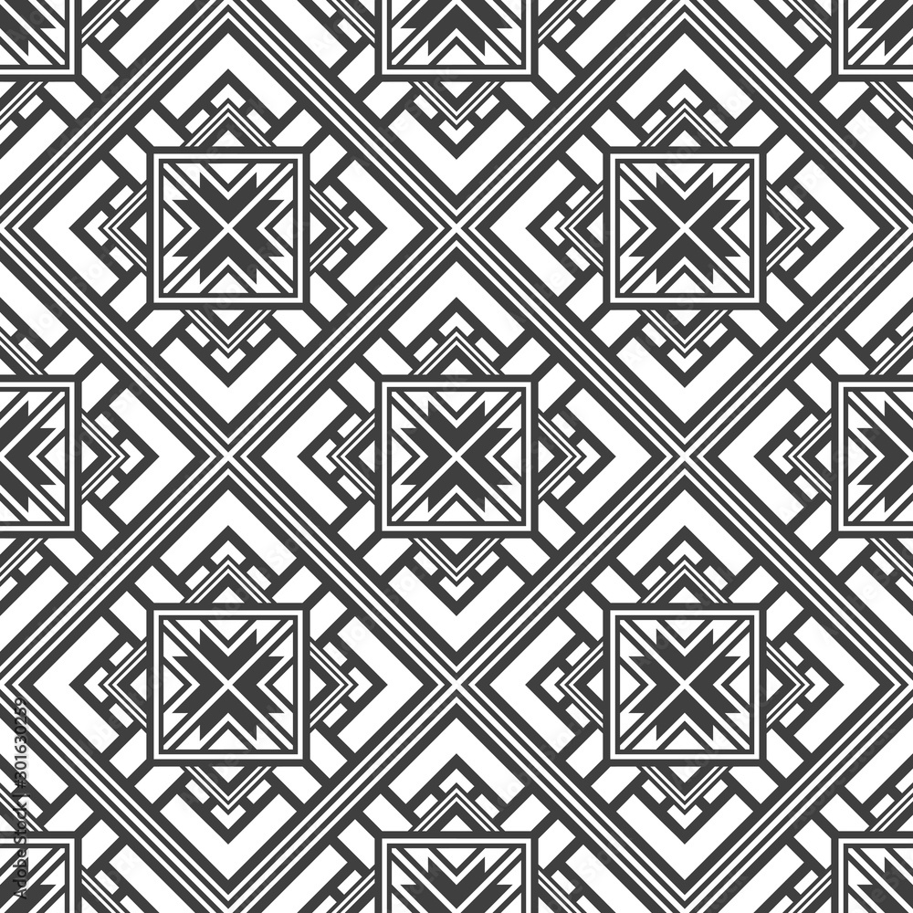 Abstract geometric seamless background consisting of lines and squares patterns. Decorative backdrop.