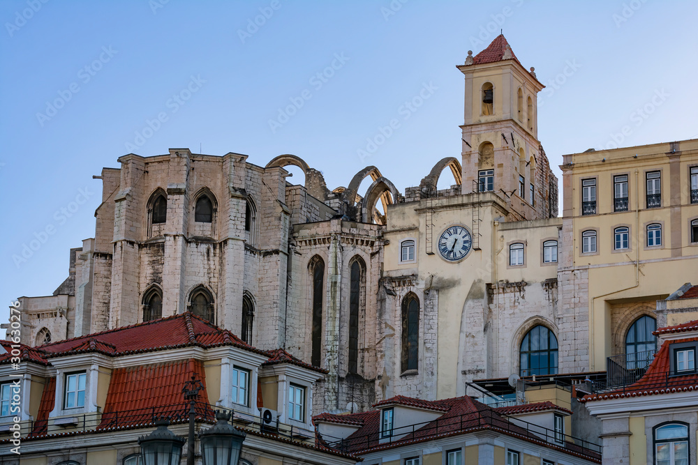 Building architecture seen from Calcada Do Duque street in the Old town of Lisbon, top tourists attraction in Portugal