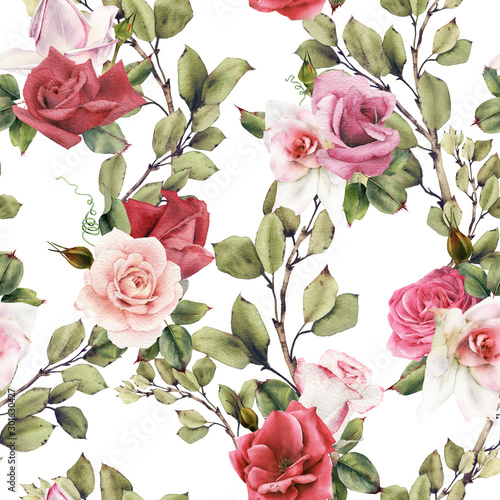 Fototapeta róże z drobnymi listkami czerwone