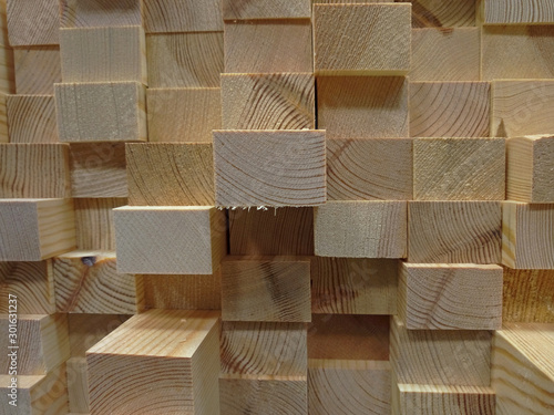 the ends of the wooden blocks, collected neatly in a stack