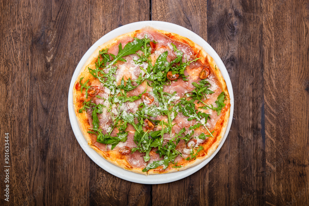 classic Italian pizza on a wooden table