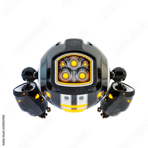 Aerial drone character with functional arms, 3d rendering