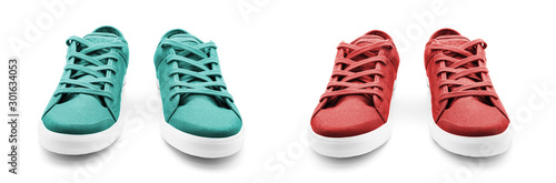 Pair of new sneakers isolated on white background