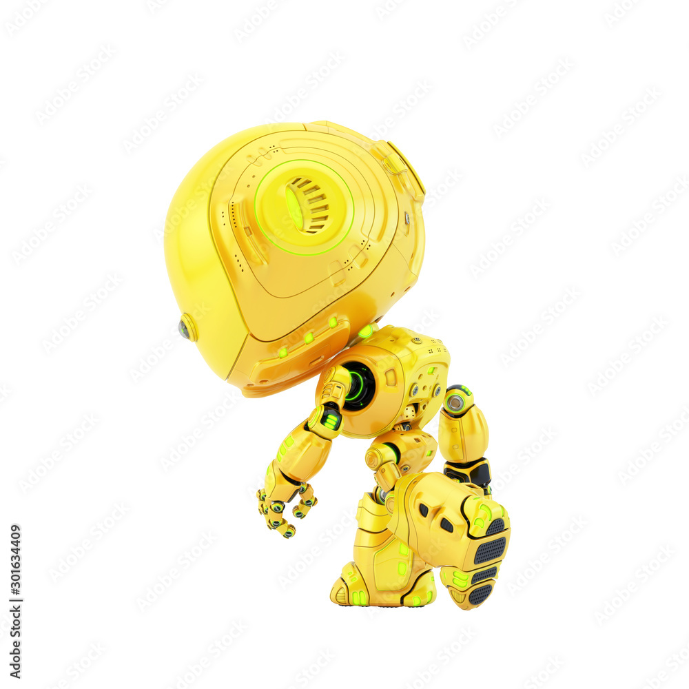Bright yellow cyclops robot with one camera eye, 3d rendering Bright yellow cyclops robot with one camera eye, 3d rendering