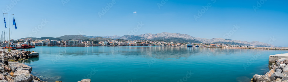 Port of Chios panorama on a beautiful day, Greece - obrazy, fototapety, plakaty 