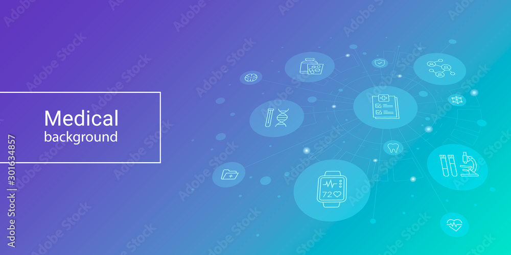 Fototapeta premium Abstract technology and science medical blue background with icons. Medical innovation concept background.