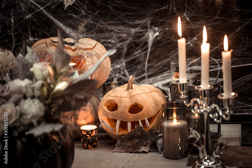 Halloween, decor elements and attributes of the holiday. photo