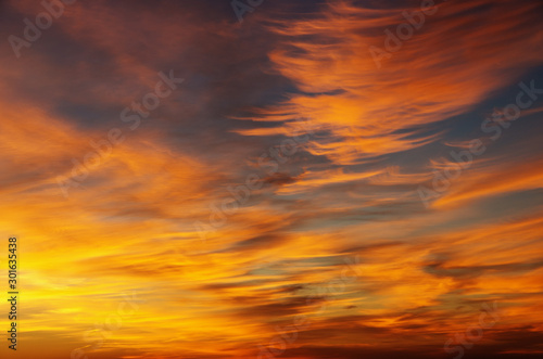 Fototapeta Naklejka Na Ścianę i Meble -  Fiery orange sunset sky. Beautiful sky.