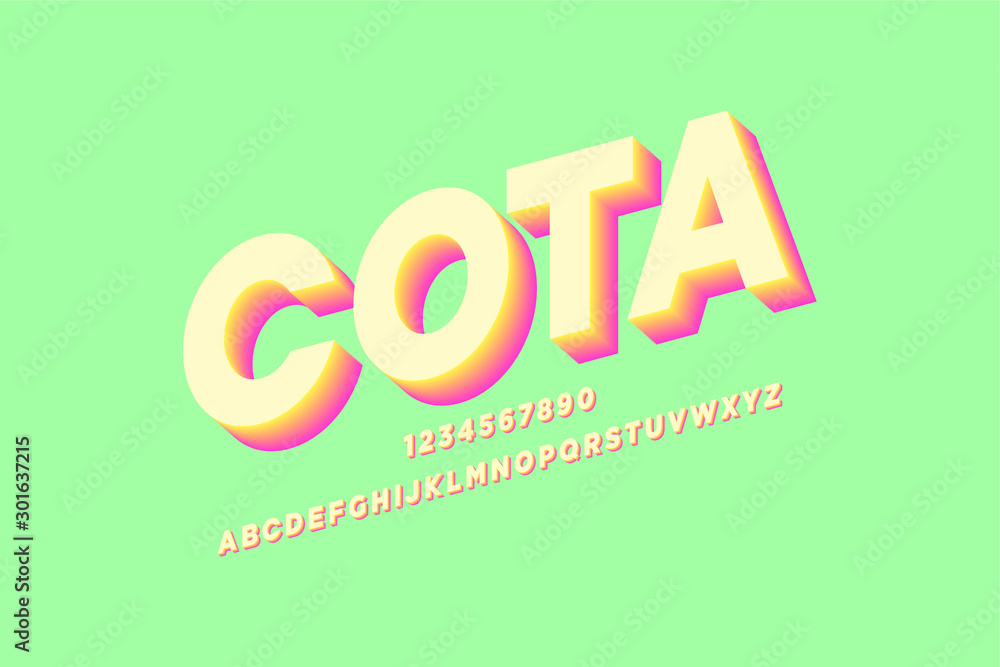 sheared cota bold 3d alphabet effect sans serif font vector design