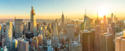 New York City Manhattan buildings skyline sunset evening 2019 November © blvdone