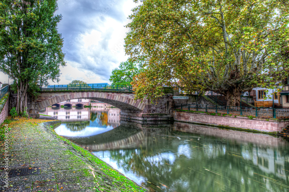 Canal with bridge in Strabourg, France