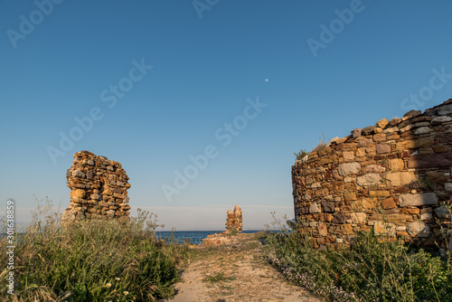 Ruins of old windmills in Chios island, near the famous windmills of Chios
