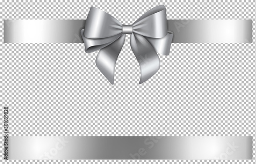 silver bow and ribbon for chritmas and birthday decorations