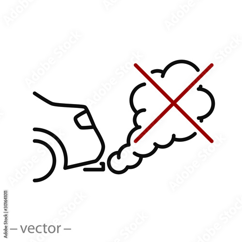 forbidden exhaust gases sign, stop pollution icon, car exhaust, warning road sign, thin line web symbol on white background - editable stroke vector illustration eps 10
