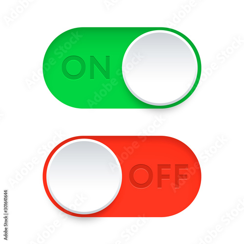 Button on and off, green, red