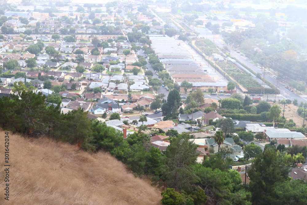 Los Angeles, detail view of Kenneth Hahn State Recreation Area. Is a State Park unit of California in the Baldwin Hills Mountains of Los Angeles