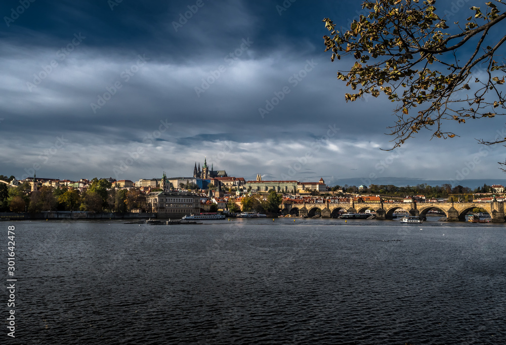 Charles Bridge Over Moldova River And Hradcany Castle In Prague In The Czech Republic