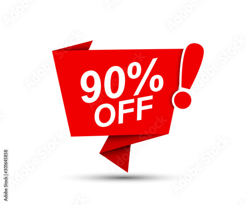 Sale of special offers. Discount with price 90. Bubble speech ad with a red label for an advertising campaign - stock vector