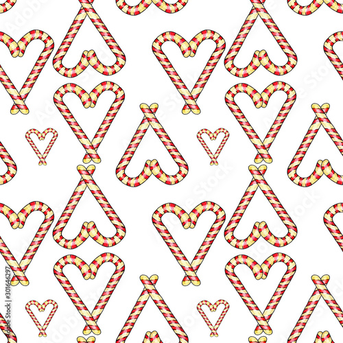 Sweet caramel hearts pattern. Hand drawn illustration. Cute festive pattern for Christmas and all lovers. Cozy design for fabric  gift wrap  card decoration  digital paper.