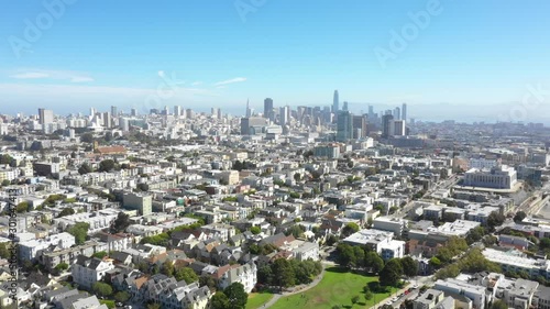 Flying over San Franciscos Skyline, California, USA
