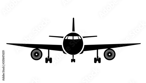 Plane icon, industrial blueprint of airplane. Airliner front view – vector