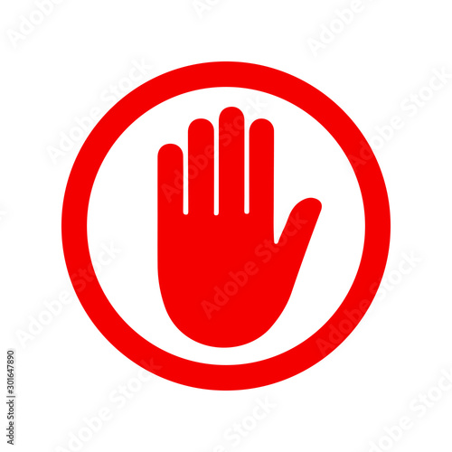 Stop red sign icon with hand - stock vector