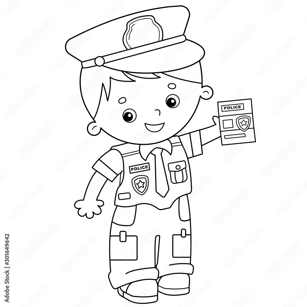 Coloring Page Outline Of cartoon policeman. Profession - police. Coloring  book for kids. Stock Vector | Adobe Stock