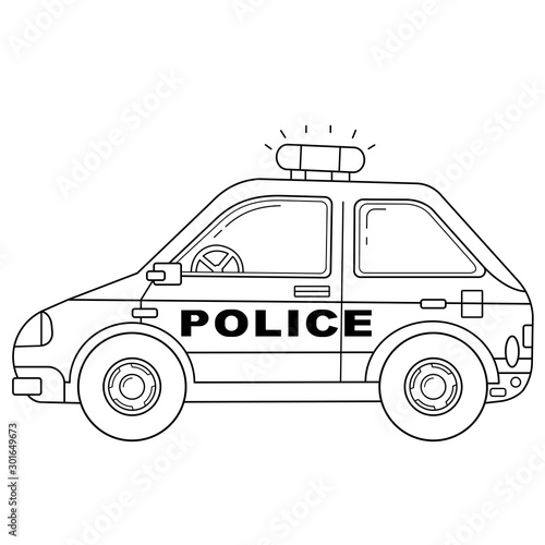 Coloring Page Outline Of cartoon police car. Police. Images transport or vehicle for children. Vector. Coloring book for kids.