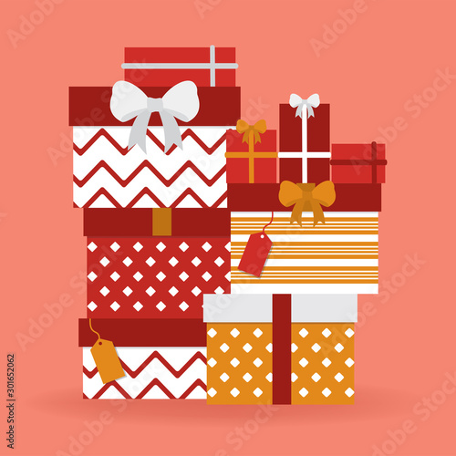 Vector illustration. Stack of gift boxes.