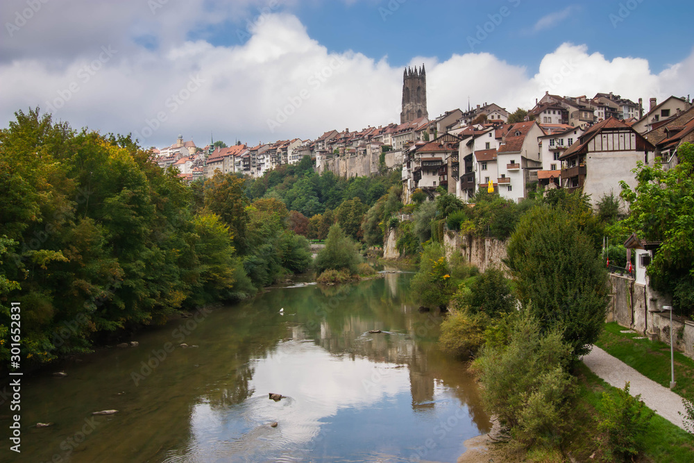 The Sarine River and city view in Fribourg, Switzerland. The Sarine River and city view in Fribourg, Switzerland.