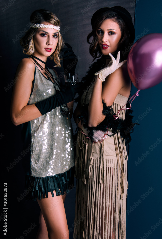 Roaring twenties poster flapper party girl vintage 20s fashion