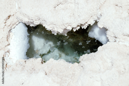 Pit of salty water in a saline seen from above