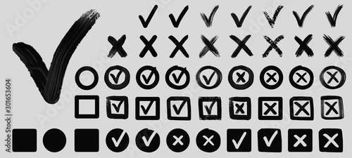 check mark brush hand drawn vector set	