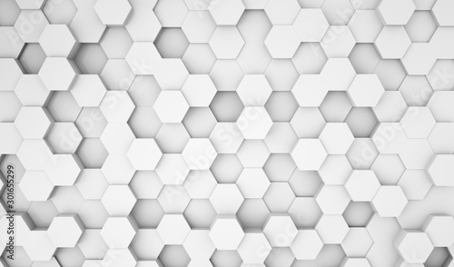 Abstract geometric texture of randomly extruded hexagons backgrounds, 3d rendering, Futuristic abstract background, commercial advertising. © hallojulie